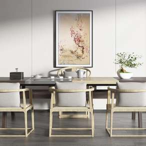 新中式茶桌椅组合3D模型下载